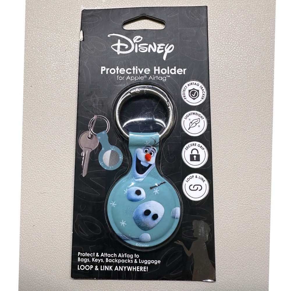 Disney Frozen Olaf Protective‎ Holder For Apple Airtag Keychain Clip RFiD NWT